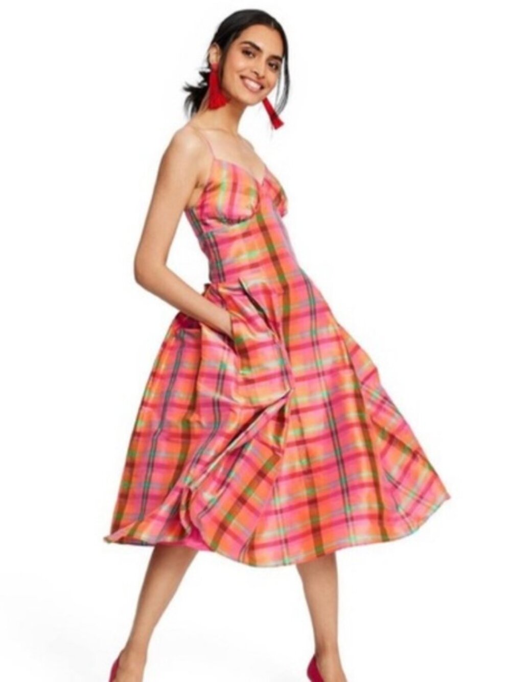 Isaac Mizrahi for Target Orange Plaid Fit & Flare Dress size XL - Picture 2 of 3